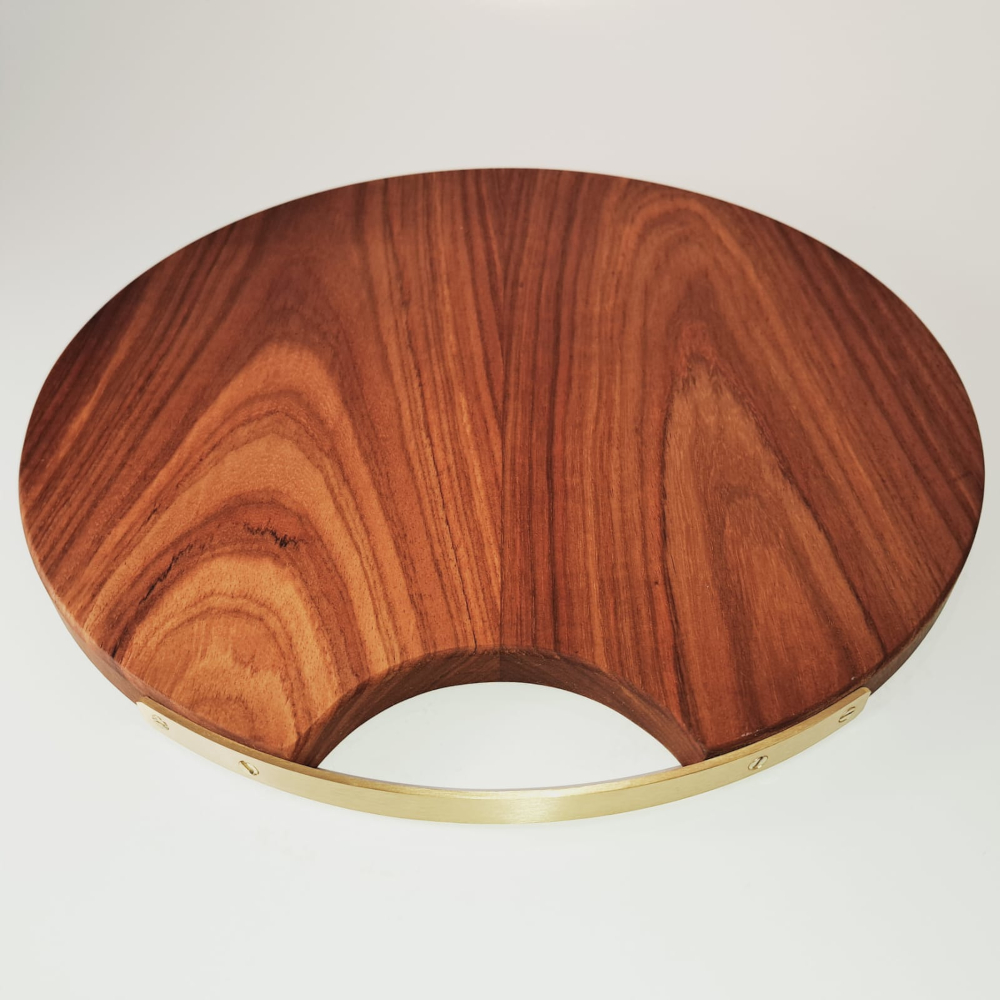 kiaat serving board with brass handle